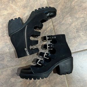 Opening Ceremony Black Cutout Buckle Ankle Boots